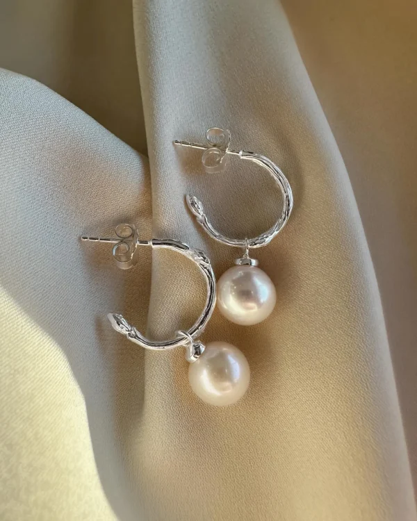 Branch pearl hoops silver