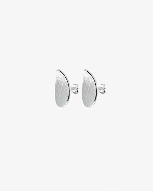 Leaf drop studs fixed silver