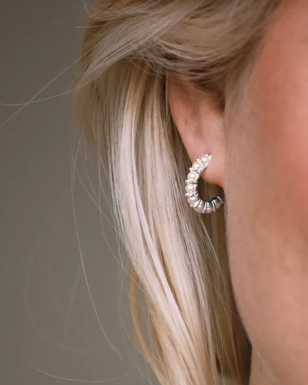 Petite Star pearl hoops silver