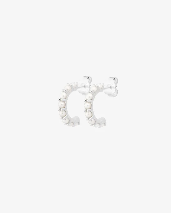 Petite Star pearl hoops silver